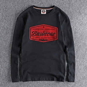 Mens Retro Printed Cotton T-Shirt Long Sleeve