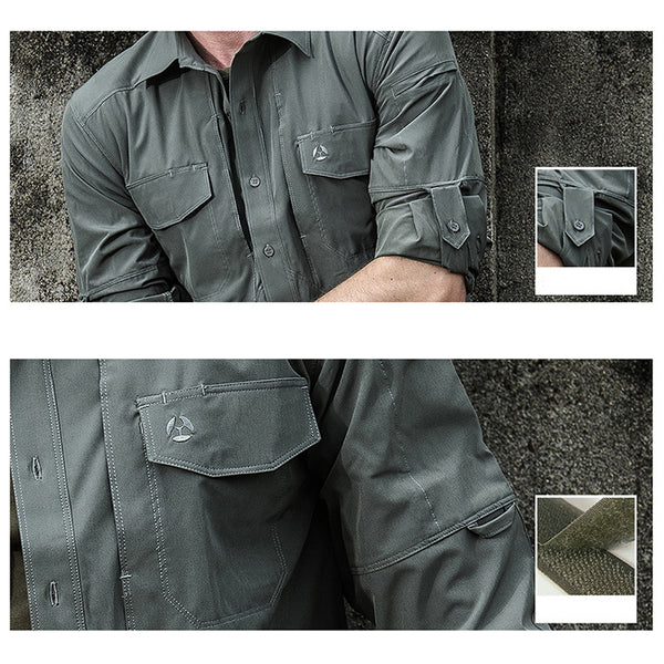 Tactical Mens Cargo Shirt Quick Dry Long Sleeve