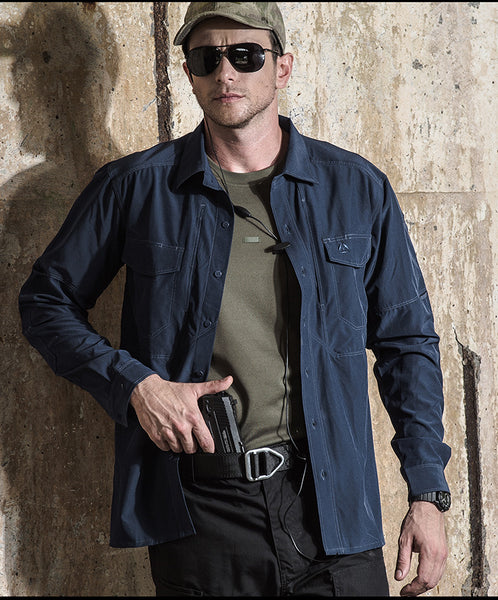 Tactical Mens Cargo Shirt Quick Dry Long Sleeve