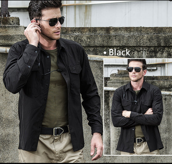 Tactical Mens Cargo Shirt Quick Dry Long Sleeve