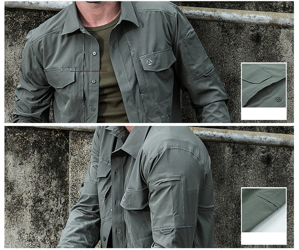 Tactical Mens Cargo Shirt Quick Dry Long Sleeve