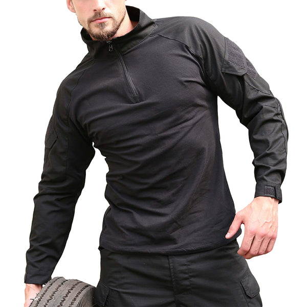 Tactical Mens 1/4 Zip T-Shirt Ripstop Long Sleeve