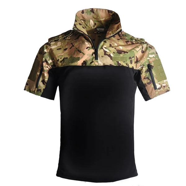 Tactical Mens Stand Collar T-Shirt Short Sleeve