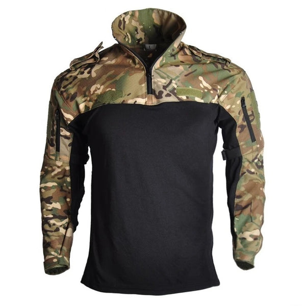 Tactical Mens T-Shirt Stand Collar Long Sleeve