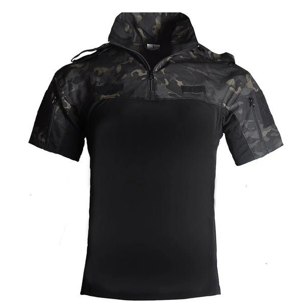 Tactical Mens Stand Collar T-Shirt Short Sleeve