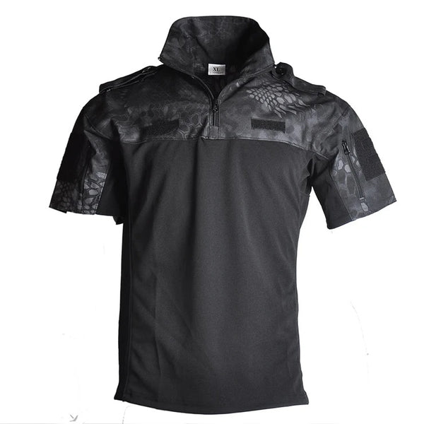 Tactical Mens Stand Collar T-Shirt Short Sleeve