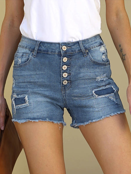 Women Patchwork Denim Shorts