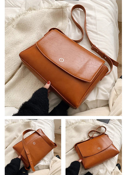 Women Retro Unicolor Messenger Bag